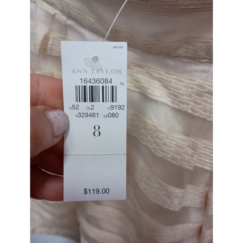 Ann Taylor Womens A-Line Mini Skirt Size 8 Cream Striped Shimmery Side Zip NEW - Picture 7 of 10